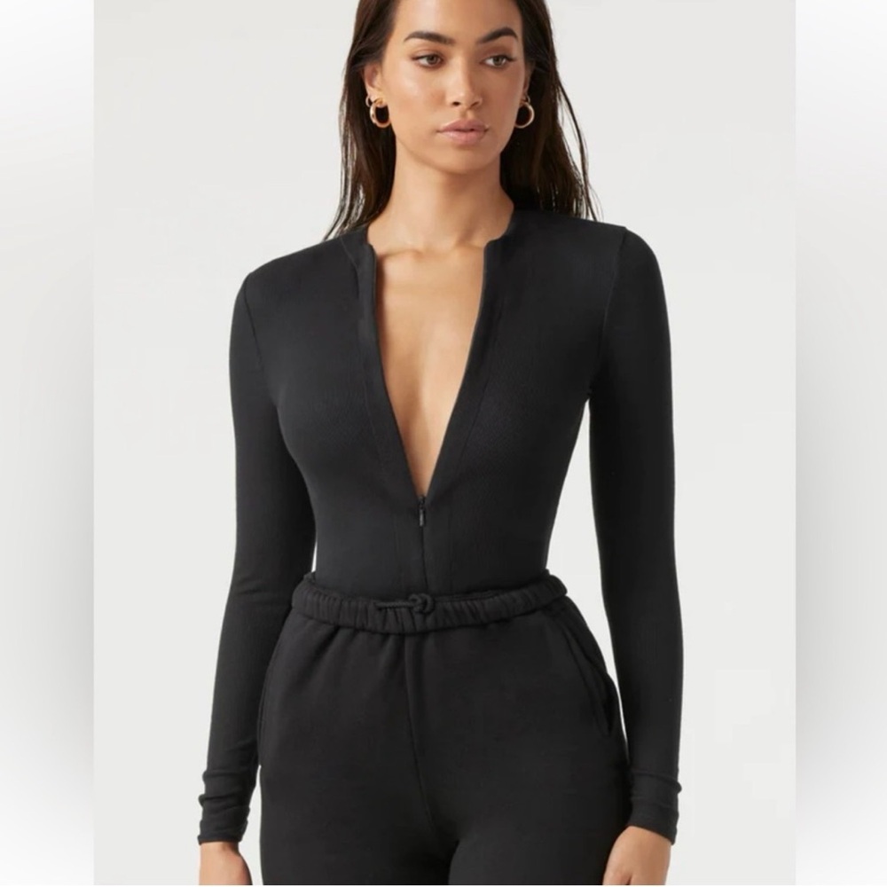 Joah Brown Longline Zip Front Shirt - Black